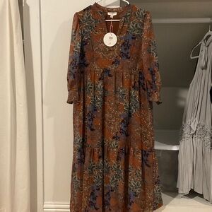 Umgee Rust Floral Long Sleeve Dress